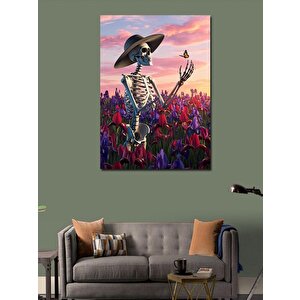 Kanvas Tablo Iskelet Kelebek Ve Çiçek 70x100 cm