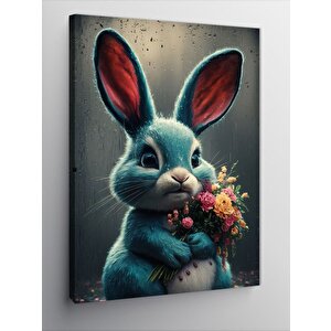 Kanvas Tablo Çiçek Buketi Tutan Tavşan 70x100 cm