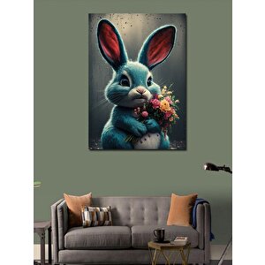 Kanvas Tablo Çiçek Buketi Tutan Tavşan 70x100 cm