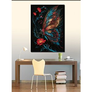 Kanvas Tablo Kırmızı Çiçekler Ve Kelebek 100x140 cm