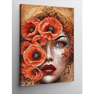 Kanvas Tablo Gelincik Çiçekleri Ve Kadın 100x140 cm