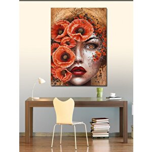 Kanvas Tablo Gelincik Çiçekleri Ve Kadın 100x140 cm