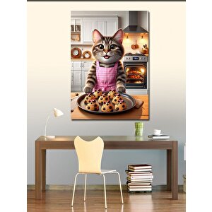 Kanvas Tablo Kurabiye Yapan Kedi 70x100 cm