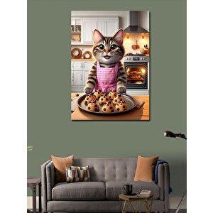 Kanvas Tablo Kurabiye Yapan Kedi 70x100 cm