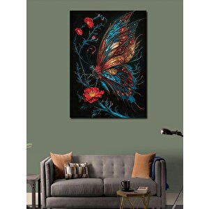 Kanvas Tablo Kırmızı Çiçekler Ve Kelebek 70x100 cm