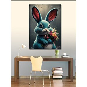 Kanvas Tablo Çiçek Buketi Tutan Tavşan 100x140 cm