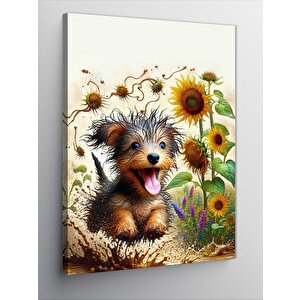 Kanvas Tablo Ayçiçek Tarlasında Köpek 70x100 cm