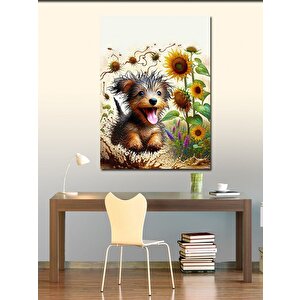 Kanvas Tablo Ayçiçek Tarlasında Köpek 70x100 cm