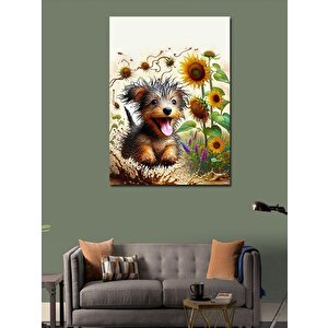 Kanvas Tablo Ayçiçek Tarlasında Köpek 70x100 cm