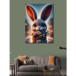 Kanvas Tablo Buket Çiçek Ve Tavşan 100x140 cm