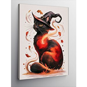 Kanvas Tablo Siyah Cadı Kedi 100x140 cm