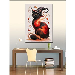 Kanvas Tablo Siyah Cadı Kedi 100x140 cm