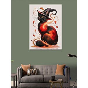 Kanvas Tablo Siyah Cadı Kedi 100x140 cm