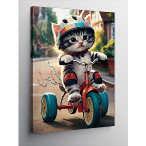 Kanvas Tablo Üç Tekerlekli Bisiklet Kullanan Kedi