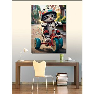 Kanvas Tablo Üç Tekerlekli Bisiklet Kullanan Kedi