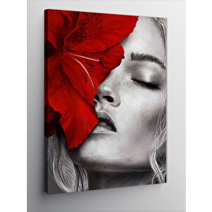 Kanvas Tablo Kırmızı Çiçek Ve Kadın 70x100 cm