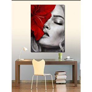 Kanvas Tablo Kırmızı Çiçek Ve Kadın 70x100 cm