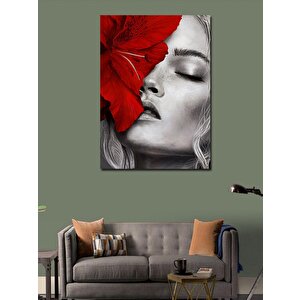 Kanvas Tablo Kırmızı Çiçek Ve Kadın 70x100 cm