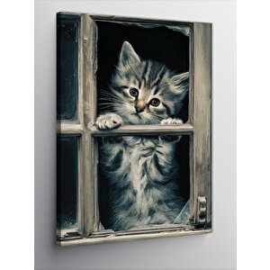 Kanvas Tablo Penceredeki Yavru Kedi 70x100 cm