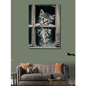 Kanvas Tablo Penceredeki Yavru Kedi 70x100 cm