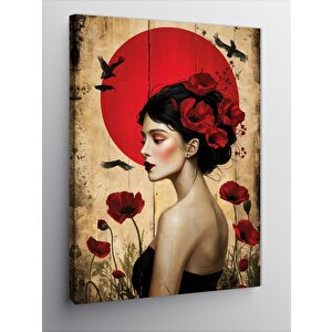 Kanvas Tablo Gelincik Çiçekleri Ve Kadın 70x100 cm