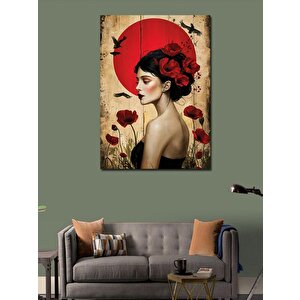 Kanvas Tablo Gelincik Çiçekleri Ve Kadın 70x100 cm