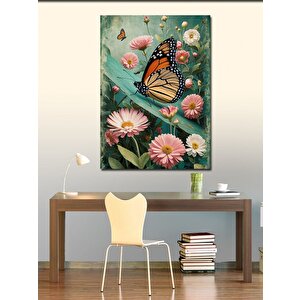 Kanvas Tablo Renkli Kelebek Ve Çiçekler 70x100 cm