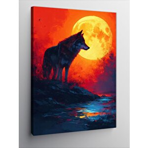 Kanvas Tablo Asil Kurt Ve Kırmızı Gökyüzü 100x140 cm