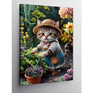Kanvas Tablo Çiçek İken Kedi