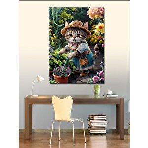 Kanvas Tablo Çiçek İken Kedi