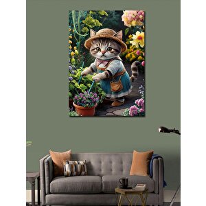 Kanvas Tablo Çiçek İken Kedi