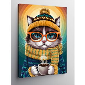 Kanvas Tablo Kahve İçen Kedi