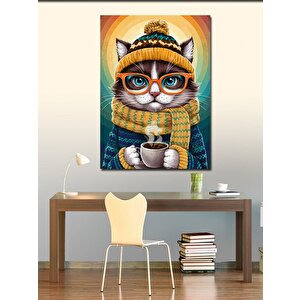 Kanvas Tablo Kahve İçen Kedi