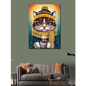 Kanvas Tablo Kahve İçen Kedi