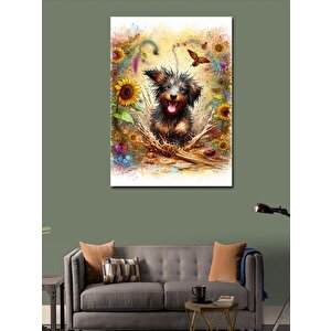 Kanvas Tablo Ayçiçekleri Ve Koşan Köpek 70x100 cm
