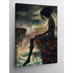 Kanvas Tablo Kırmızı Çiçekler Ve Kadın 100x140 cm