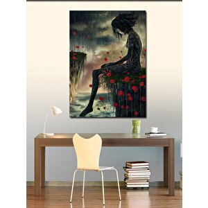 Kanvas Tablo Kırmızı Çiçekler Ve Kadın 100x140 cm