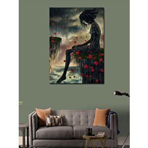 Kanvas Tablo Kırmızı Çiçekler Ve Kadın 100x140 cm