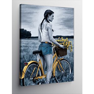 Kanvas Tablo Kırmızı Çiçekli Kızıl Kadın 100x140 cm