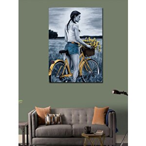 Kanvas Tablo Kırmızı Çiçekli Kızıl Kadın 100x140 cm