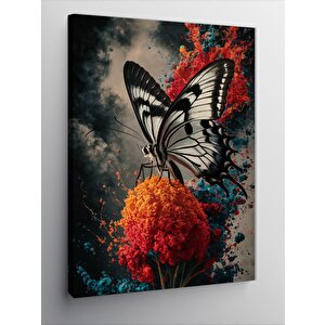 Kanvas Tablo Beyaz Kelebek Ve Çiçek 100x140 cm