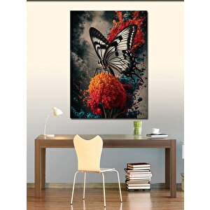 Kanvas Tablo Beyaz Kelebek Ve Çiçek 100x140 cm
