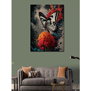 Kanvas Tablo Beyaz Kelebek Ve Çiçek 100x140 cm