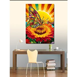Kanvas Tablo Sarı Çiçek Ve Kelebek 70x100 cm