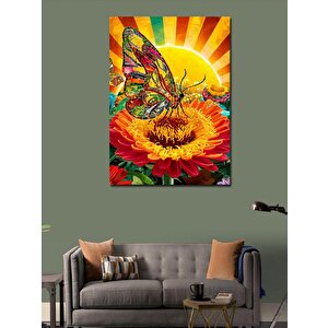 Kanvas Tablo Sarı Çiçek Ve Kelebek 70x100 cm