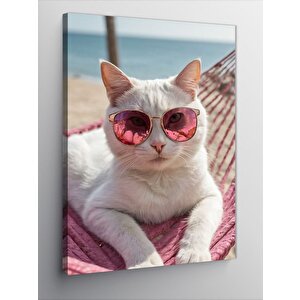 Kanvas Tablo Pembe Gözlüklü Kedi