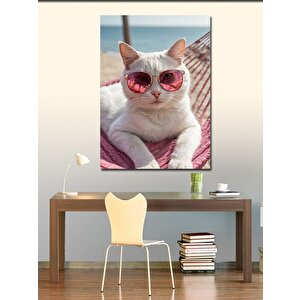 Kanvas Tablo Pembe Gözlüklü Kedi