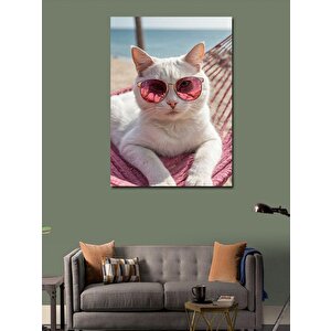 Kanvas Tablo Pembe Gözlüklü Kedi