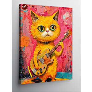 Kanvas Tablo Elektro Gitar Çalan Sarı Kedi