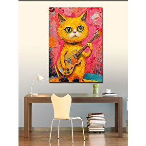 Kanvas Tablo Elektro Gitar Çalan Sarı Kedi